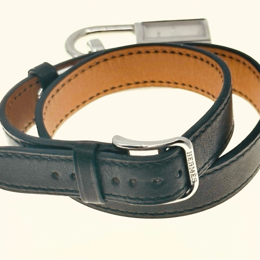 HERMÈS Kelly double tour PM 20 mm Hermès Black Leather Steel watch 3269061 NEW - Picture 16 of 17